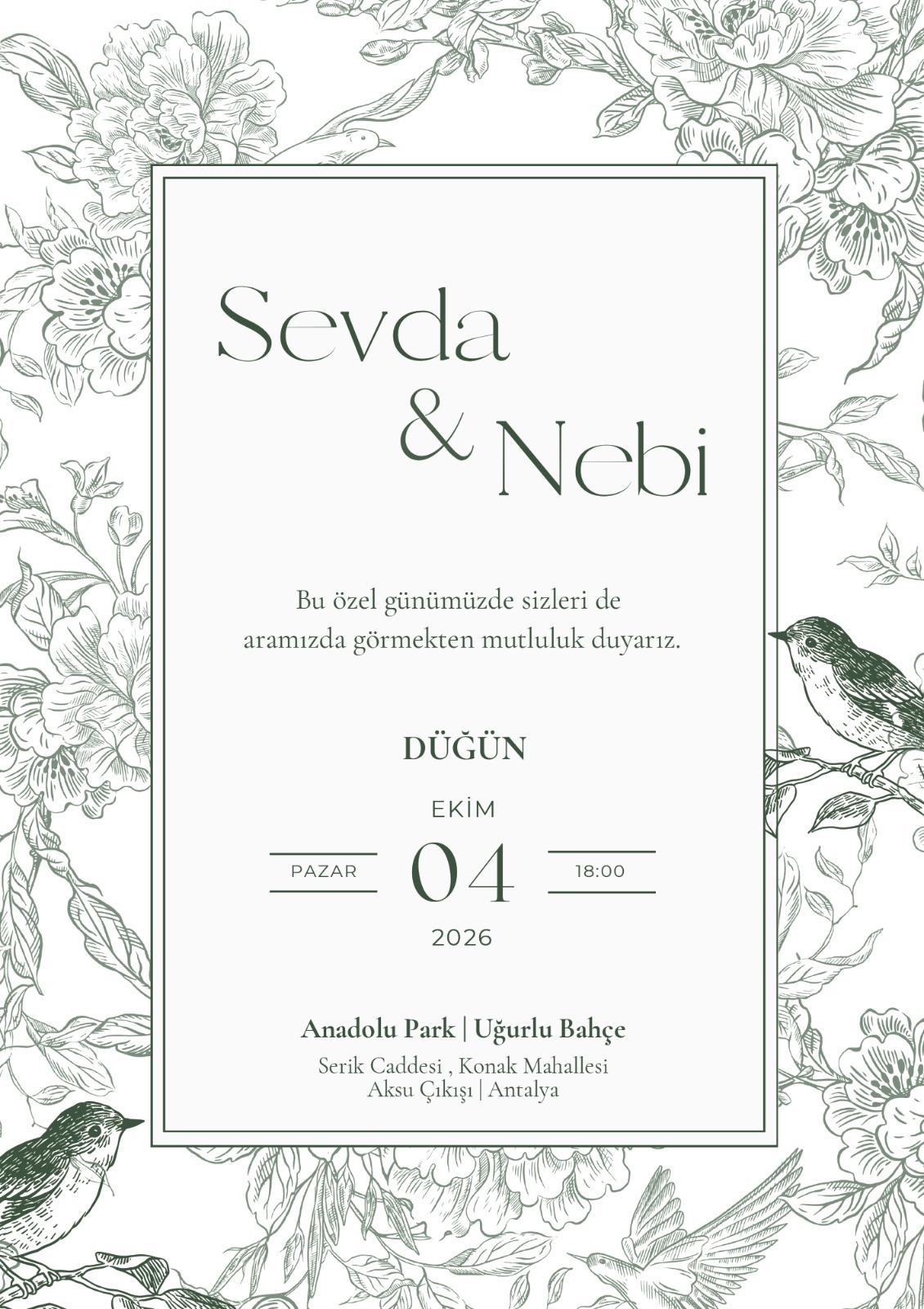 Sevda ve Nebi düğün davetiyesi